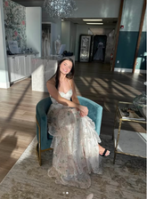 Charming Lace Layered A Line Evening Dress Spaghetti Straps Slit Prom Dress Y8262