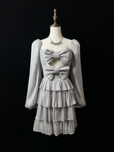 Cute Silver Gray Tulle Bow A Line Layered Short Party Dress Homecoming Dress Y8651