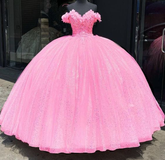Glitter Off The Shoulder Ball Gown Sweet 16 Dress Y4488