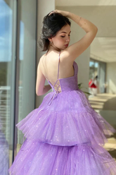 V Neck Purple High Low Prom Dresses Purple High Low Formal Homecoming Dresses Y1689