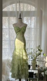 Gorgeous Green Mermaid Sweetheart Chiffon Beaded Layered Prom Dress Long Evening Dress Y8558