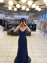 Sparkly Navy Blue Mermaid Long Prom Dress,Navy Blue Evening Gown Y2917