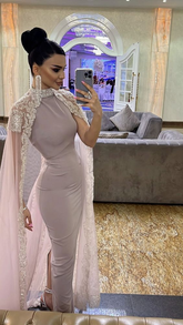 Saudi Arabia Prom Dress With Cape Dubai Formal Evening Dress Y6070