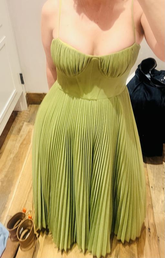 Vestido de fiesta midi de tul verde plisado con tirantes finos, elegante, corte en A, Y8452