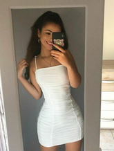 White Spaghetti Straps Bodycon Dress Tight Homecoming Dress Y2970