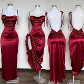 Pretty Burgundy Spaghetti Straps Sheath Prom Dress Evening Gown Y8272