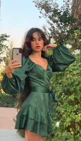 Green A-line Long Sleeves Homecoming Dress Green Casual Dress Y4070