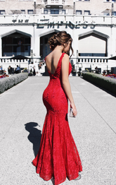 Vestido de fiesta de sirena con encaje rojo encantador Vestido de noche rojo Y5640