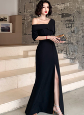 Black One Shoulder Slit Long Evening Dress Black Formal Dress Prom Dress Y946