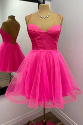 A-line Hot Pink Homecoming Dress Short Party Dress PD533