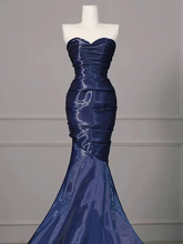 Gorgeous Nevy Blue Mermaid Strapless Pleated Long Prom Dress Evening Dress Y7987