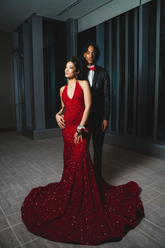 Vestido de noche de sirena con lentejuelas rojas y cola Y5567