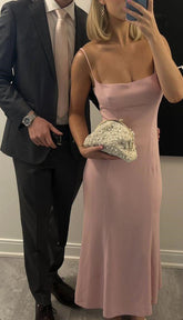 Einfaches rosa Spaghettiträger Ballkleid Rosa Abendkleid Y7409