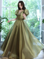 Simple Green V Neck Tulle Long Prom Dress, Green Evening Dresses Y1872