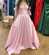 Vestido de fiesta clásico rosa de corte A, vestido de noche rosa Y6763