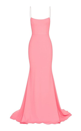 Mermaid Long Prom Dress Pink Spaghetti Straps Evening Dress Y272