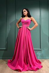 Fuchsia Herzausschnitt Langes Abendkleid mit Schlitz Y6166