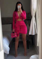 Hot Pink Homecoming Dress With Long Sleeves Hot Pink Cocktail Dress Y2214