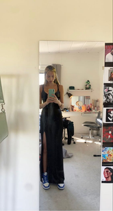 Elegante vestido de fiesta largo negro con abertura en el cuello Y7250