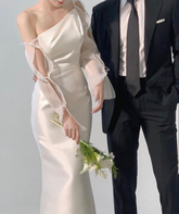 Chic White Mermaid Wedding Dress,White Bridal Dress Y2652