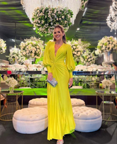 Vestido de noche de mujer con escote en V y mangas largas tipo farol Y5589