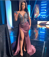 Stunning Sheath Evening Dress With Split Sexy Formal Gown Y6014