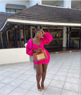 Hot Pink Homecoming Dress With Puff Sleeves Chic Party Dress Y2213