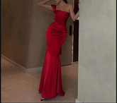 Elegant Red Satin One Shoulder Evening Dress,Sexy Red Evening Gown Y4063