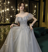 Off Shoulder A-line Evening Dress Fairy Graduation Dress Y5840