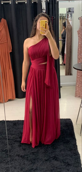 Elegantes One-Shoulder A-Linie Abendkleid Hochzeitsgastkleid Y5779