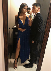 Vestido de noche sexy con escote en V profundo para baile de graduación de secundaria Y6324
