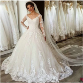 Long Sleeves Plus Size Wedding Dress Vestido de Noiva Bride Dress Robe Mariage V Neck Lace Appliques Lace Up Bridal Gowns