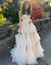 Tulle Formal Gown Layered Prom Dress with Sweep Train SYP156