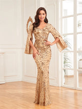 Luxury Champagne Evening Dresses For Women 2025 Long Sleeve Mermaid Formal Sequins V-neck Prom Wedding Party Gowns