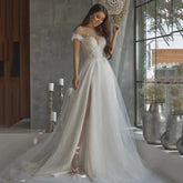 Luxurious Elegant Lace Beading Off Shoulder Mermaid Fluffy Mopping Floor Wedding Dresses New 2023 Fairy Appliques Bridal Gown