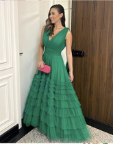 A line Green V Neck Long Prom Dress Evening Dress Y4830