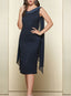 Sheath/Column Cowl Neck Sleeveless Knee-Length Mother of the Bride Dresses with Cascading Ruffles