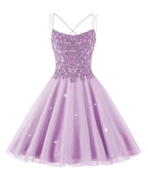 Sparkly Tulle Homecoming Dress Short for Teens Lace Beaded Cocktail Dress for Juniors Y2424