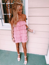 Pink Tulle Tiered Homecoming Dress Pink Party Dress Y2289