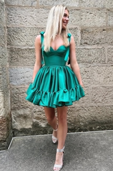Cute Tie Straps Green Corset Ruffle Short Homecoming Dress Y2724