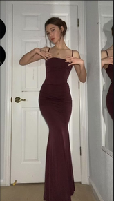Vintage Wine Red Sheath Long Prom Dress Evening Dress Y4544