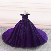 Lila Tüll Ballkleid schulterfrei Brautkleider Y4310