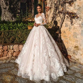 Newest Ball Gown Wedding Dress Elegant Long Sleeve Robe De Mariee Illusion Back Trouwjurk O-Neck Gorgeous vestidos de novia