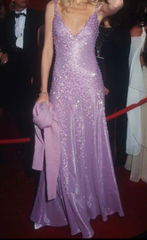 Gorgeous Deep V Satin Beaded Evening Gown Purple Formal Party Prom Dress Y8168