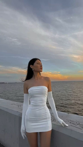 White Strapless Bodycon Dress White Mini Homecoming Dress Y2378