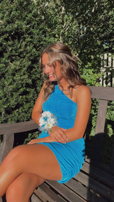 Blue One Shoulder Bodycon Dress Tight Homecoming Dress Y3020