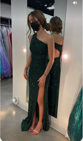 Glitter One Shoulder Green Sheath/Column Evening Dress Charming Formal Gown With Side Slit Y509