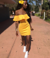 Yellow Off The Shoulder Party Dress Yellow Short Homecoming Dress Y2058