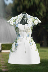 A-line Short Sleeved Mini Homecoming Dress Y2740