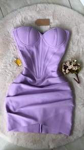 Lavender Strapless Draped Mini Bandage Dress Lavender Homecoming Dress Y4037
